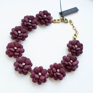 J.Crew Rose Beaded Flower Statement Necklace Burgundy Red